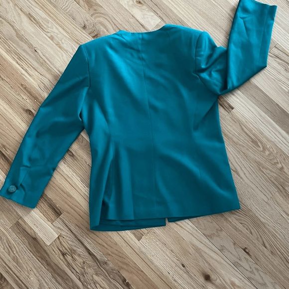 vtg 80s John Meyer of Norwich women's jacket skirt set size green teal 12 rayon - Picture 7 of 13